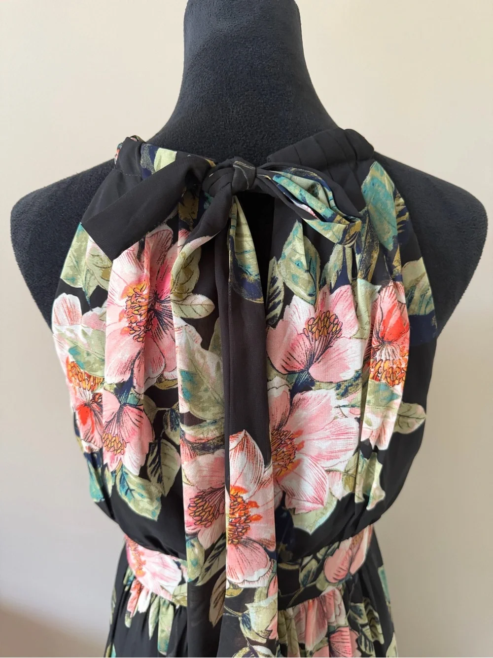 INC International Concepts Floral Halter Maxi Dress Black Pink Floral Size 10
